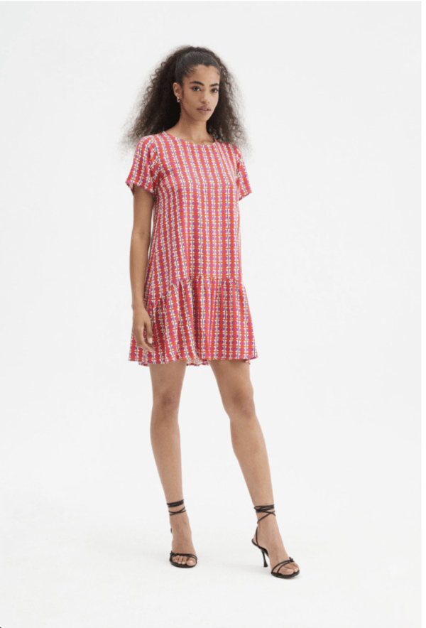 Vestido corto fluido con estampado geométrico - Imagen 2