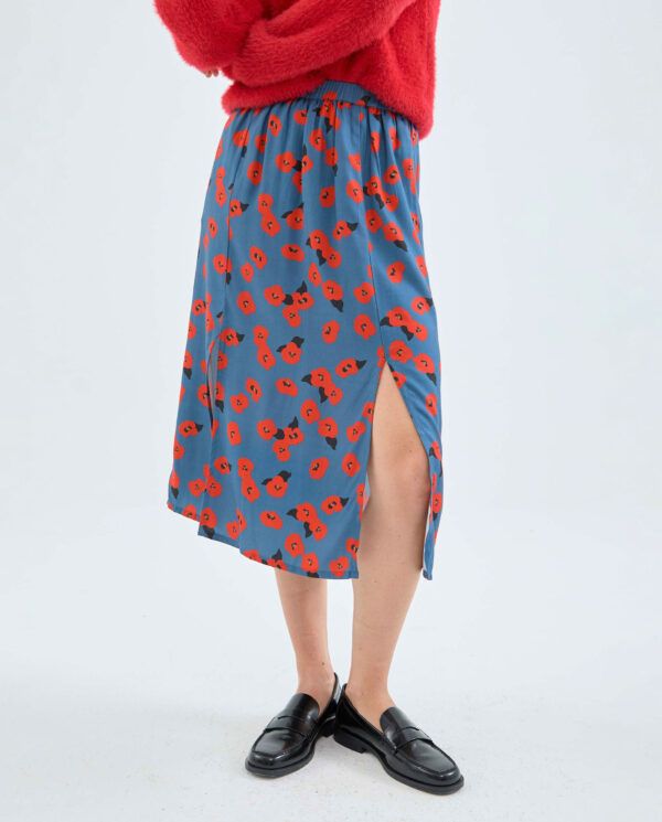 Falda midi con aberturas y estampado floral rojo - Imagen 2