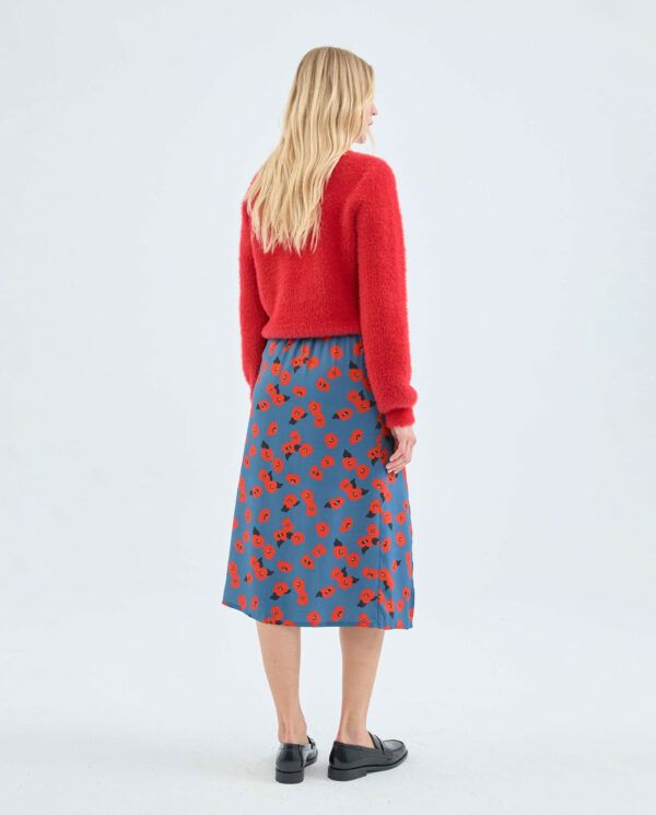 Falda midi con aberturas y estampado floral rojo