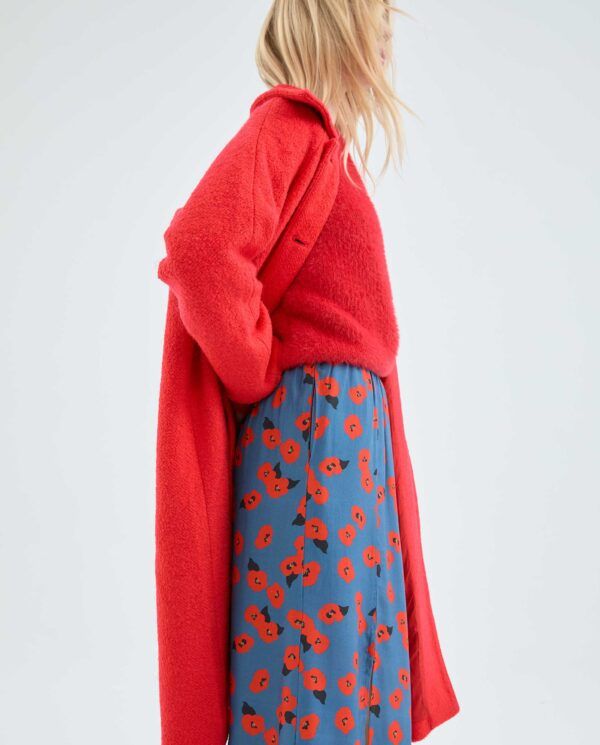 Falda midi con aberturas y estampado floral rojo - Imagen 3