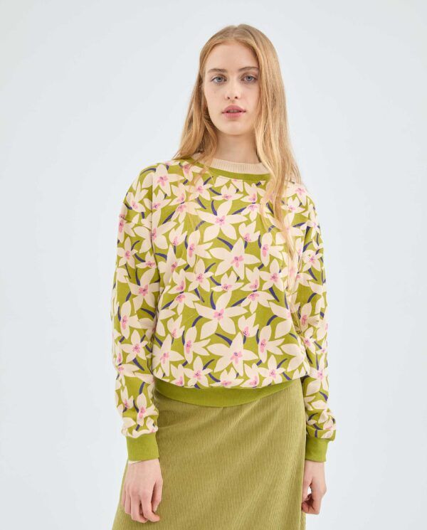 Sudadera de felpa con estampado floral verde