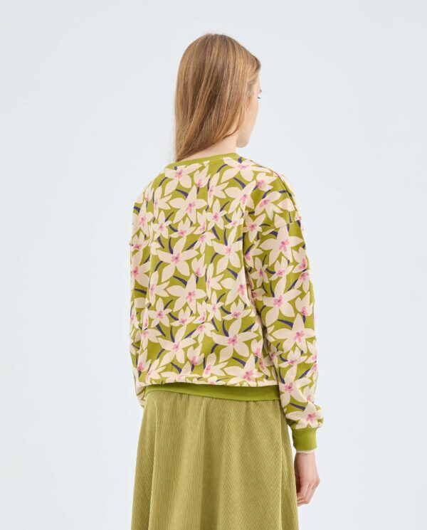 Sudadera de felpa con estampado floral verde - Imagen 4