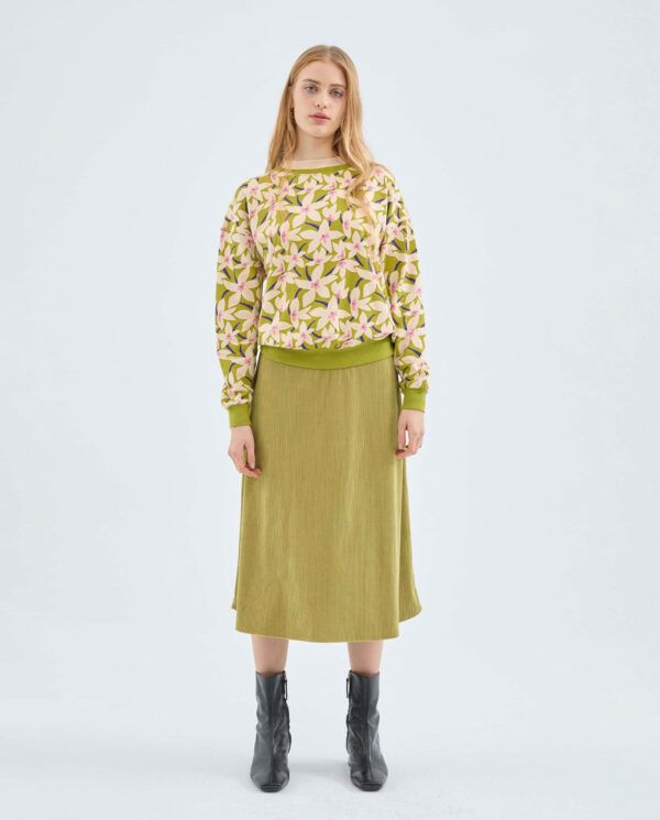 Sudadera de felpa con estampado floral verde - Imagen 3