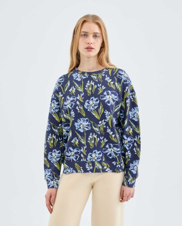 Sudadera de felpa con estampado floral azul