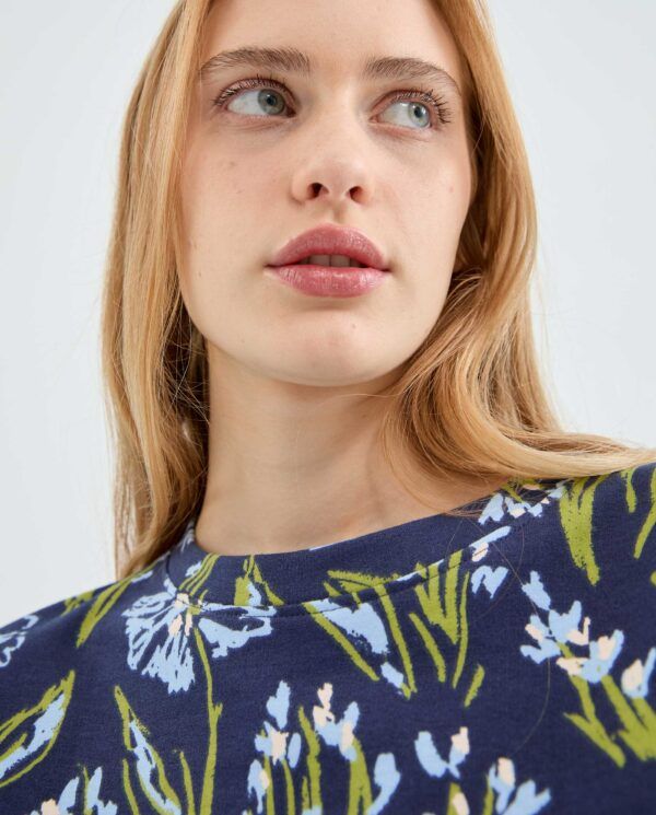 Sudadera de felpa con estampado floral azul