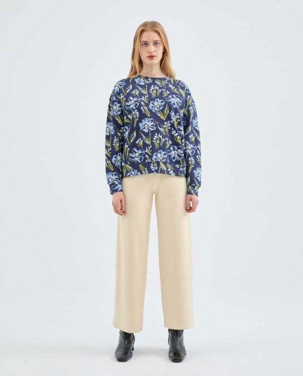 Sudadera de felpa con estampado floral azul