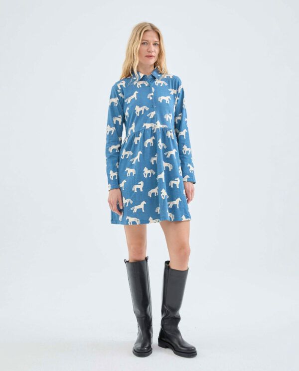 Vestido corto camisero con estampado de caballos - Imagen 2