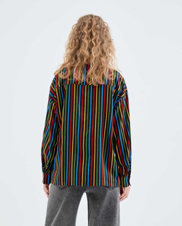 Camisa de manga larga con estampado de rayas multicolor