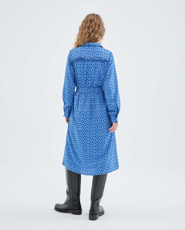 VESTIDO MIDI CMISERO CON ESTAMPADO DE LUNARES AZUL - Imagen 4