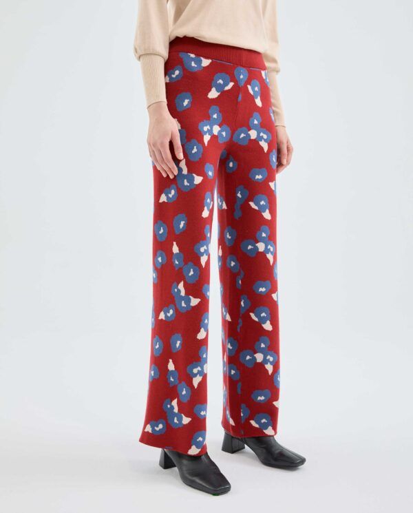 Pantalón largo recto de punto con estampado floral rojo (copia)