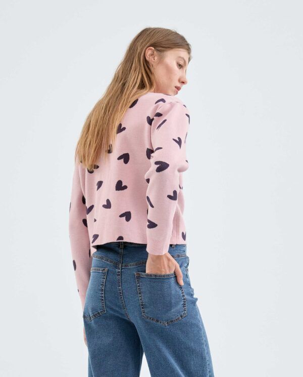 Cárdigan de punto fino con estampado de corazones - Imagen 3