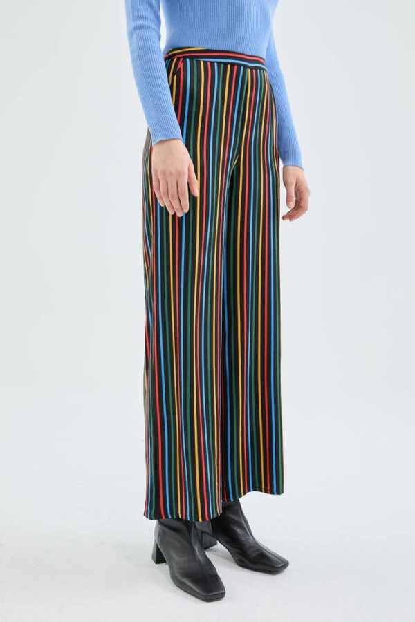Pantalon largo recto con estampado de rayas multicolor