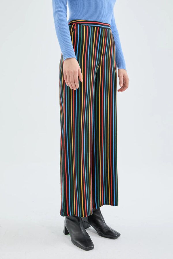 Pantalon largo recto con estampado de rayas multicolor - Imagen 2