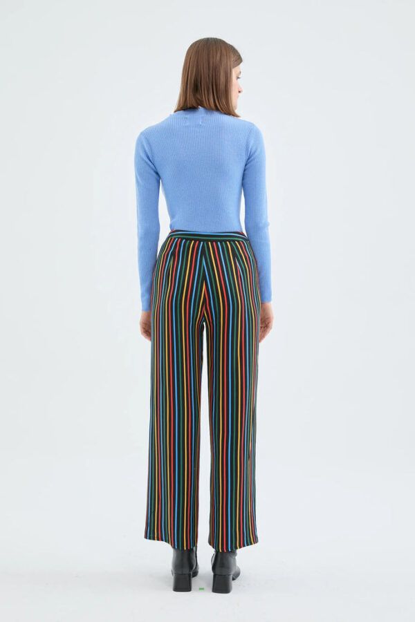Pantalon largo recto con estampado de rayas multicolor - Imagen 3