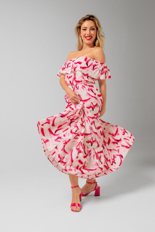 VESTIDO LARGO CON VOLANTE ESTAMPADO FLAMINGOS - Imagen 2