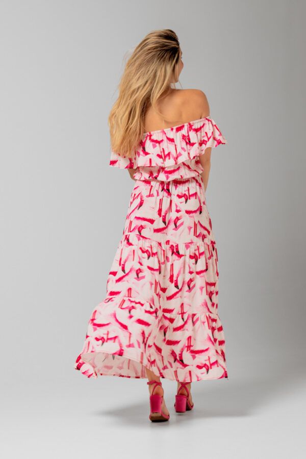 VESTIDO LARGO CON VOLANTE ESTAMPADO FLAMINGOS - Imagen 3