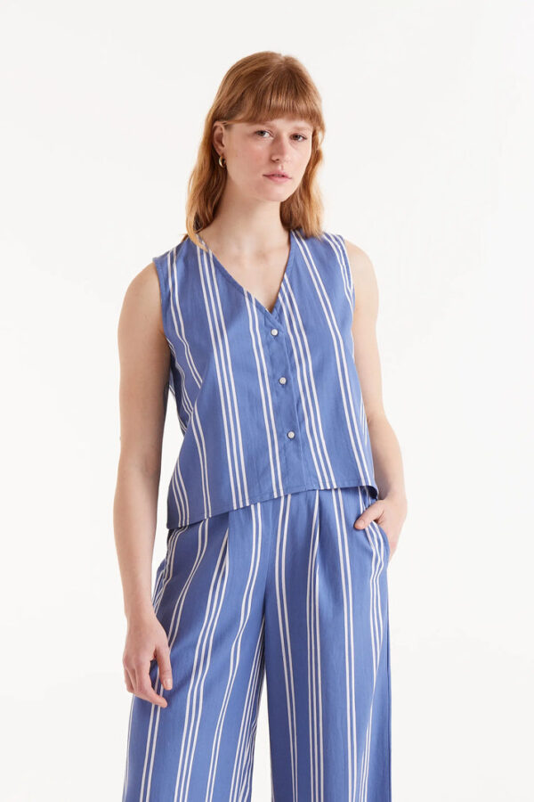 Top botones estampado rayas azules