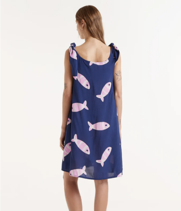 VESTIDO AZUL ESTAMPADO PECES LILA - Imagen 2