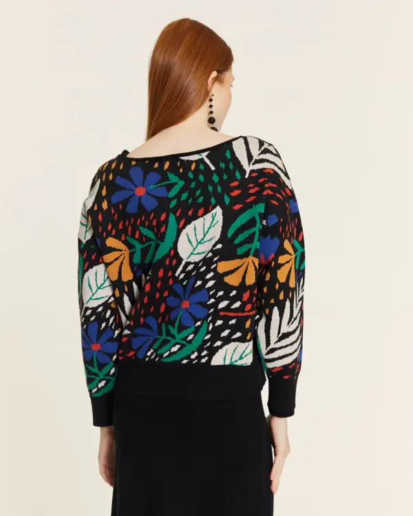 Jersey Garden de Pepa Loves, bajo fruncido elástico, cuello scoop, mangas rectas con puños shirred y bolsillos. Disponible en Dulce Locura, Badajoz.