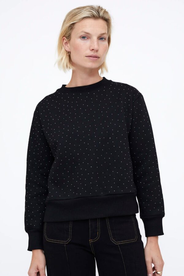 SUDADERA  NEGRA 100% ALGODON APLIQUES PLATEADAS