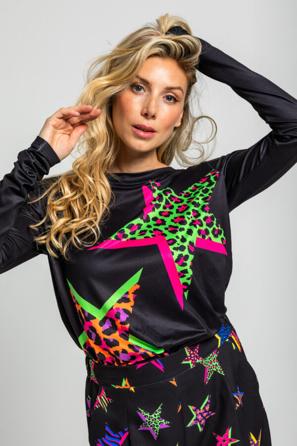 Camiseta Sencilla de estampado de estrellas con animal print