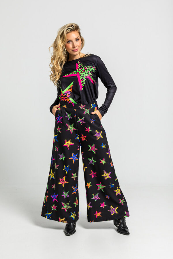 Camiseta Sencilla de estampado de estrellas con animal print - Imagen 2
