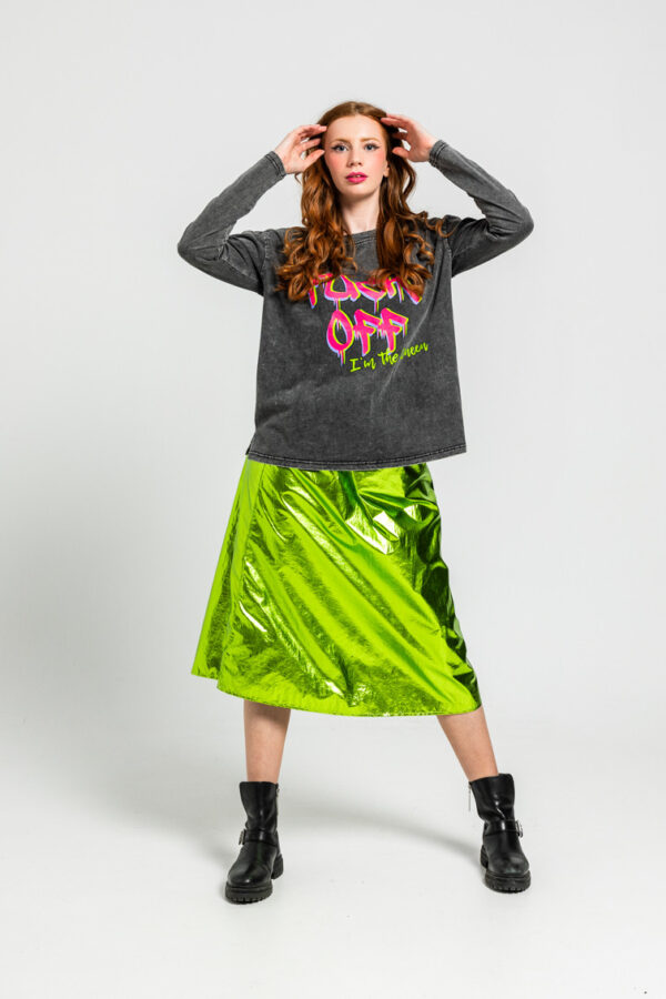 Falda Trapecio Midi verde metálica - I'm the Queen