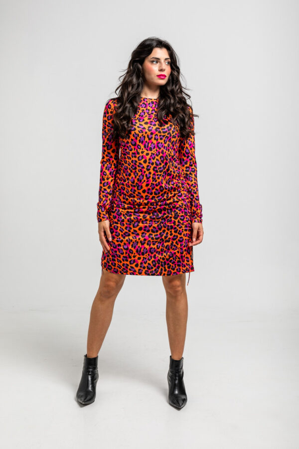 Vestido drapeado laterales de estampado animal naranja - I'm