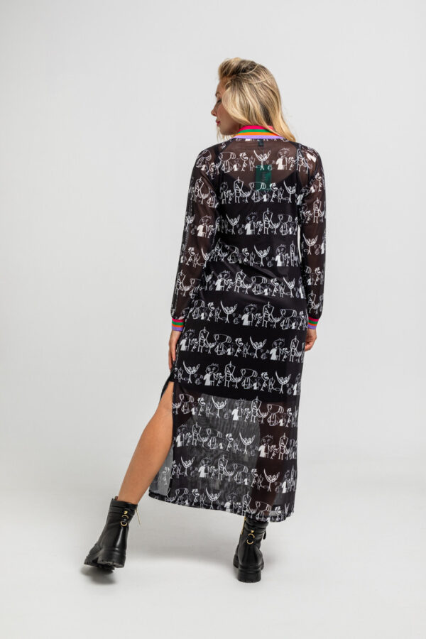Vestido largo de tul tipo polo de garabatos monocromático - - Imagen 3