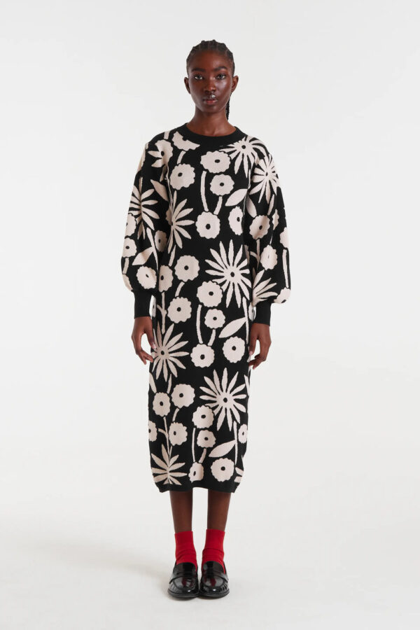 VESTIDO MIDI JACQUARD CON ESTMPADO TOFU