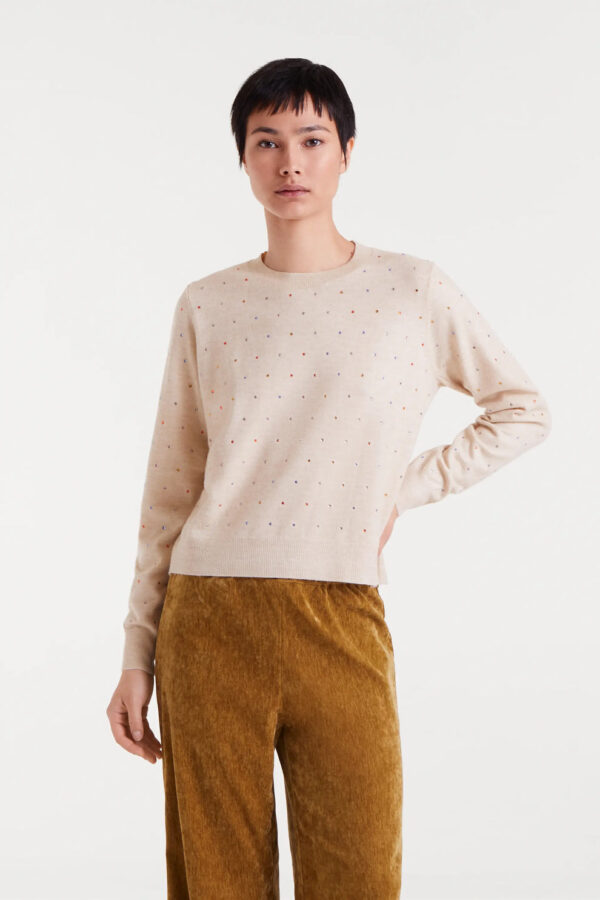 JERSEY PUNTO FINO BEIGE CON DETALLE MULTICOLOR