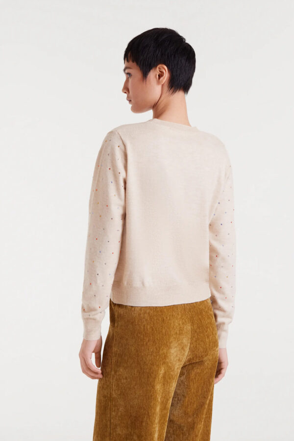 JERSEY PUNTO FINO BEIGE CON DETALLE MULTICOLOR - Imagen 3