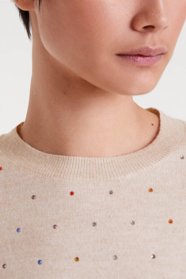 JERSEY PUNTO FINO BEIGE CON DETALLE MULTICOLOR - Imagen 2