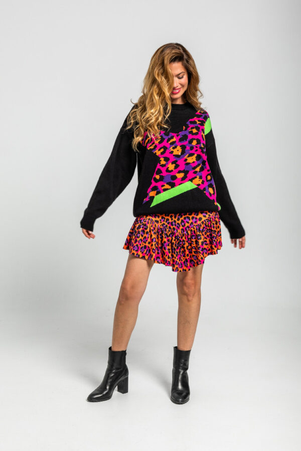 Suéter Oversize de estampado de estrellas con animal print -