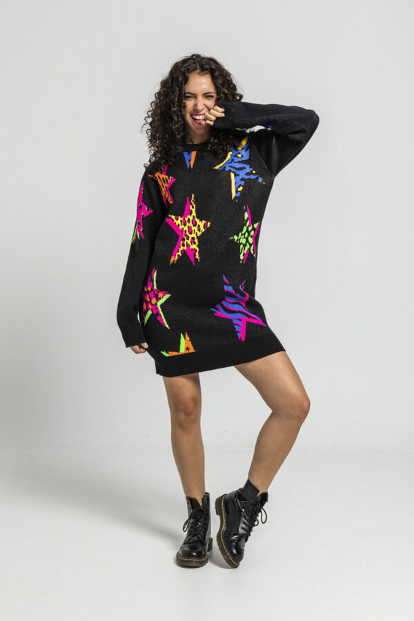 Vestido Punto Tejido de estampado de estrellas con animal pr